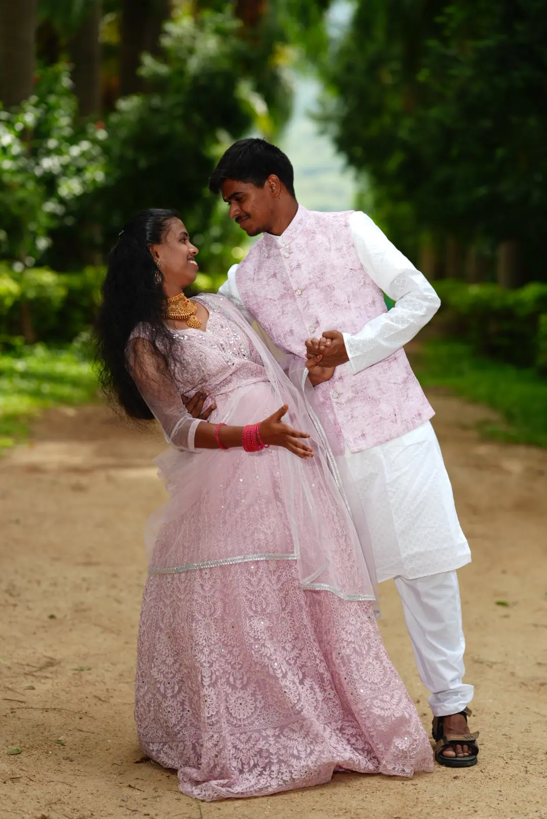 Couple sharing a candid moment outdoors